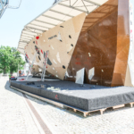 Wooden boulder at Set and Send Boulder Comp in Sofia Bulgaria