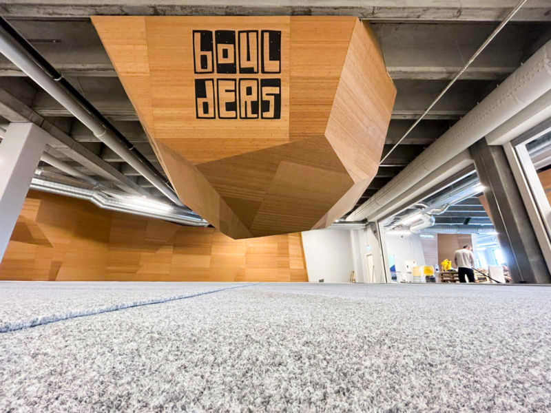 Walltopia boulder climbing walls - bamboo panels - and Climbmat boulder mats in Boulders, Valnose, Denmark