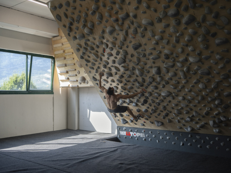 Walltopia bouldering walls, Quantum Board, Climbmat safery mats and Holdtopia holds and volumes at Arena Boulder Arco, Italy