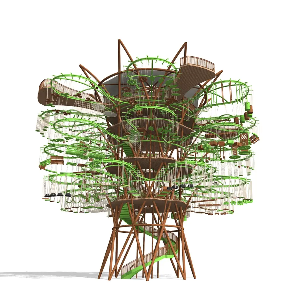 Walltopia Tree Course - A signature self-standing ropes course - three levels front view