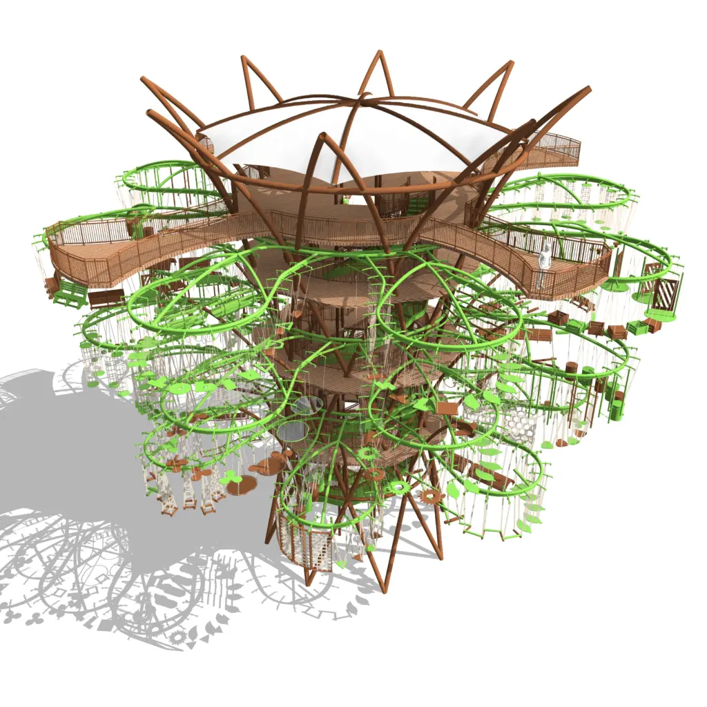 Walltopia Tree Course - A signature self-standing ropes course - three levels top view