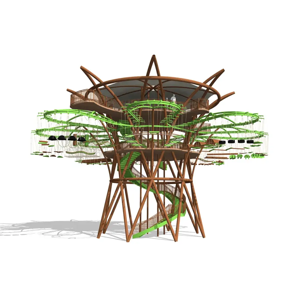 Walltopia Tree Course - A signature self-standing ropes course - one level front view