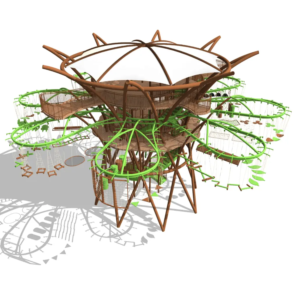 Walltopia Tree Course - A signature self-standing ropes course - one level top view