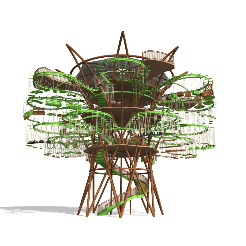 Walltopia Tree Course - A signature self-standing ropes course - two levels front view